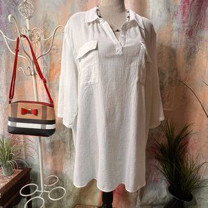 📌Westbound Half-Length Pull Up Sleeves Cotton Blouse with Pockets